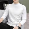 Весна Осень Полувысокий воротник Однотонная Базовая футболка Мужская Длинный рукав На все случаи жизни Хлопковый Топ Пуловер Футболка Мужская
