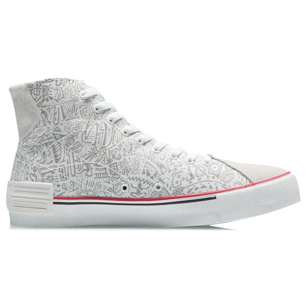 Li Ning We Wo Canvas Hi Trendy Versatile Casual High-Top Skate Shoes Men Sneakers White Gray AECR011-1