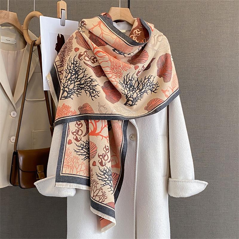 Design Floral Printed Cashmere Scarf Women Winter Pashmina Shawls And Wraps Thick Warm Bufanda Stoles Blanket Luxury
