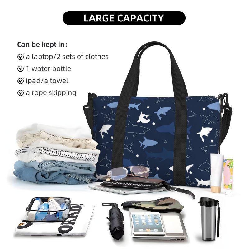 Cute Cartoon Sharks Pattern Travel Duffel Bag Unisex Multipurpose Workout Luggage Bags Lightweight Waterproof Portable Handbag