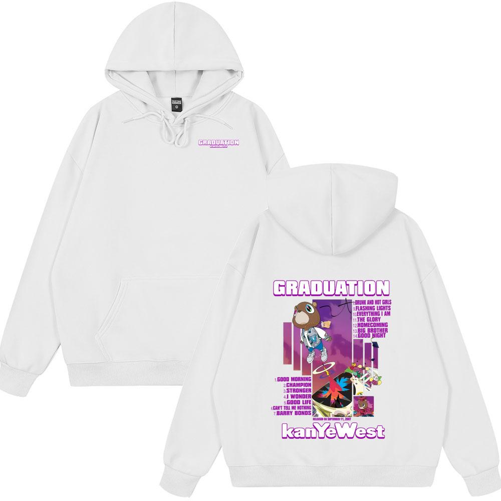 Винтажная одежда с графикой медведя на выпускном Канье Уэста Мужская Мода Хип-Хоп Поп-Музыка Худи Оверсайз Весна Зима Уличная одежда