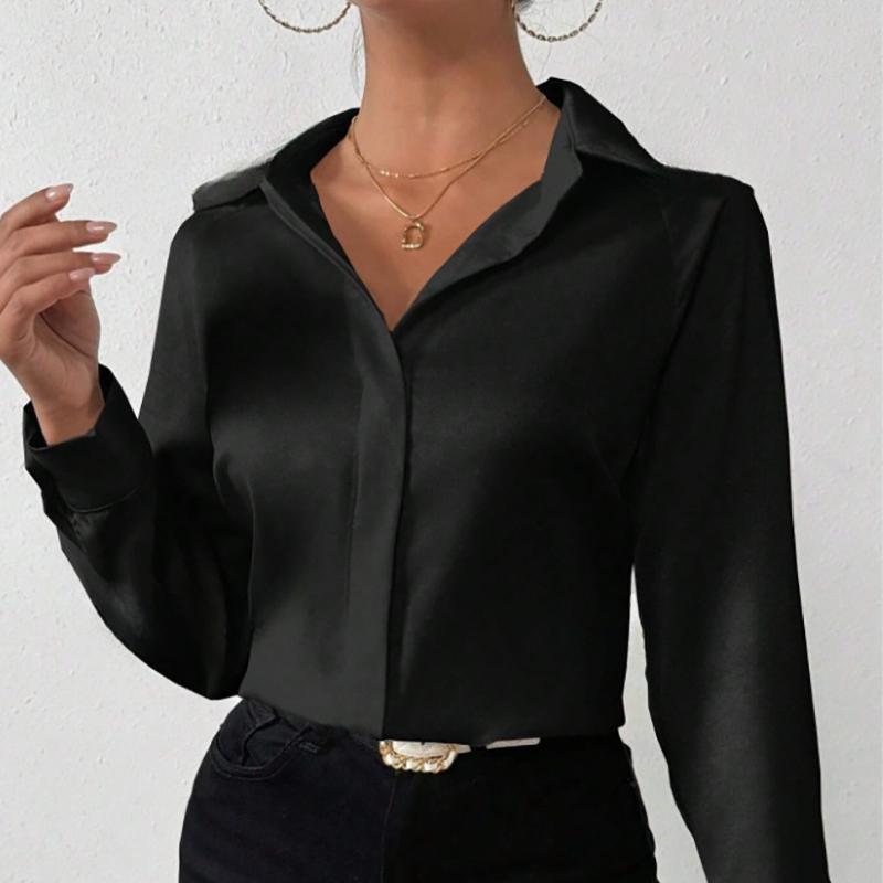 Рубашка с длинными рукавами из искусственного шелка и атласа для женщин, весна/лето 2025 г.