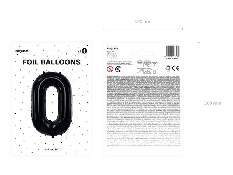 Balon Foliowy Cyfra 0 Czarna, 86Cm