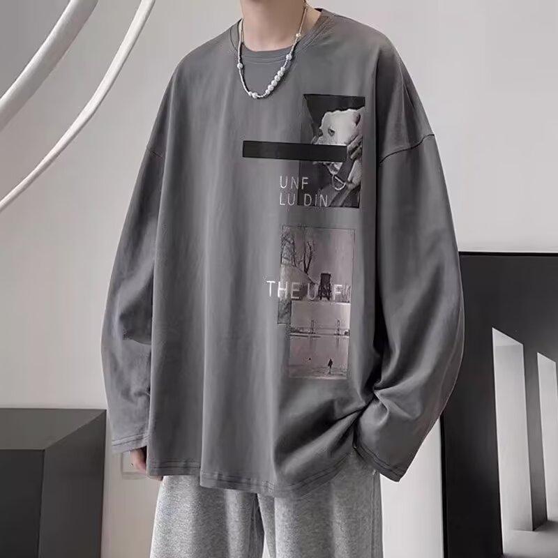 Напечатанный свитер осень-зима для мужчин весна и осень 2024 года, корейский новый свободный топ с круглым вырезом, шикарный стиль Гонконга, модный