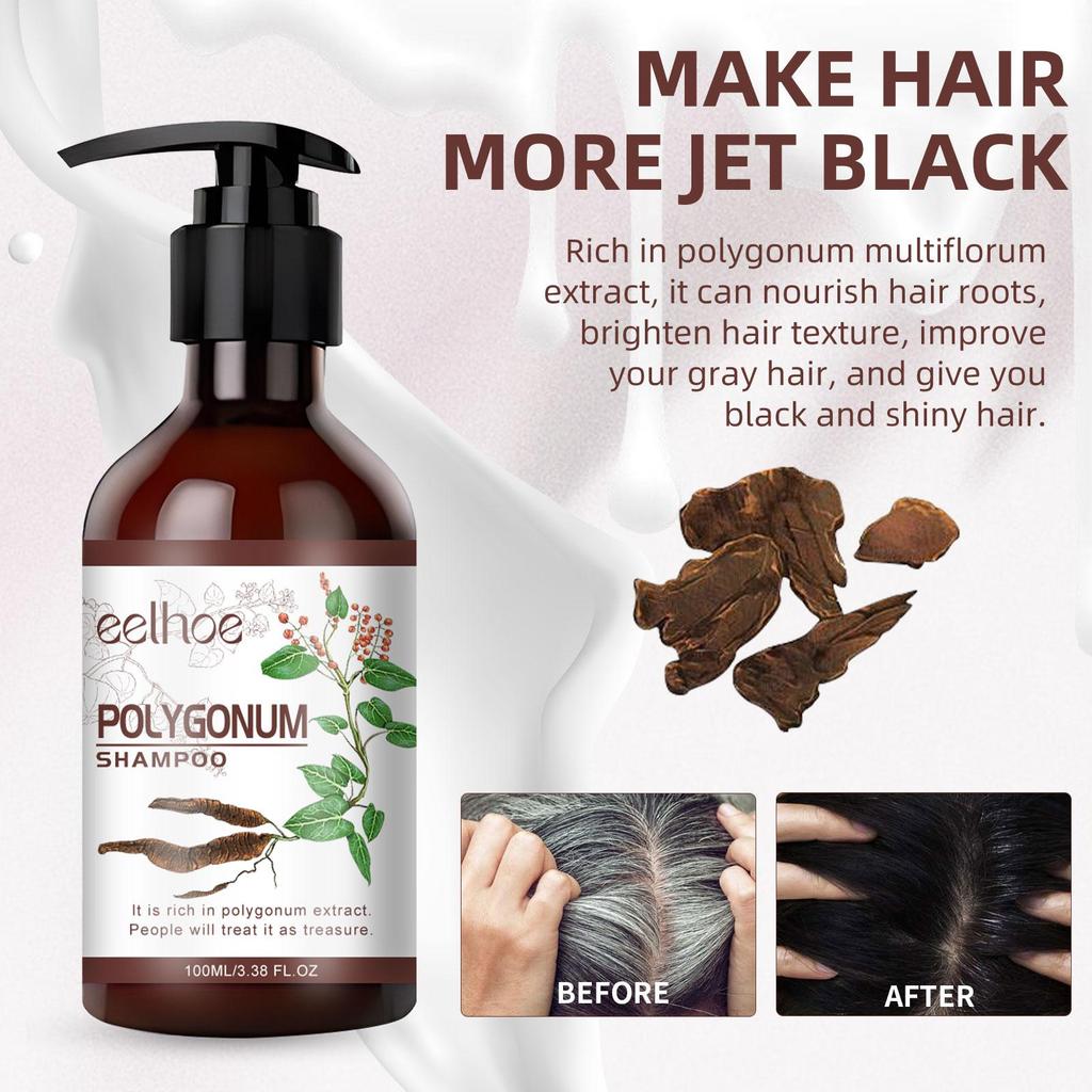 EELHOE Шампунь Polygonum multiflorum 100 мл Натуральное масло, стимулирующее рост волос Питает волосы Уменьшает выпадение волос Уход за волосами Натуральные черные волосы
