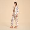 New high-end long-sleeved cardigan pajamas women's spring and autumn flower printing satin chiffon loungewear set TZ1000