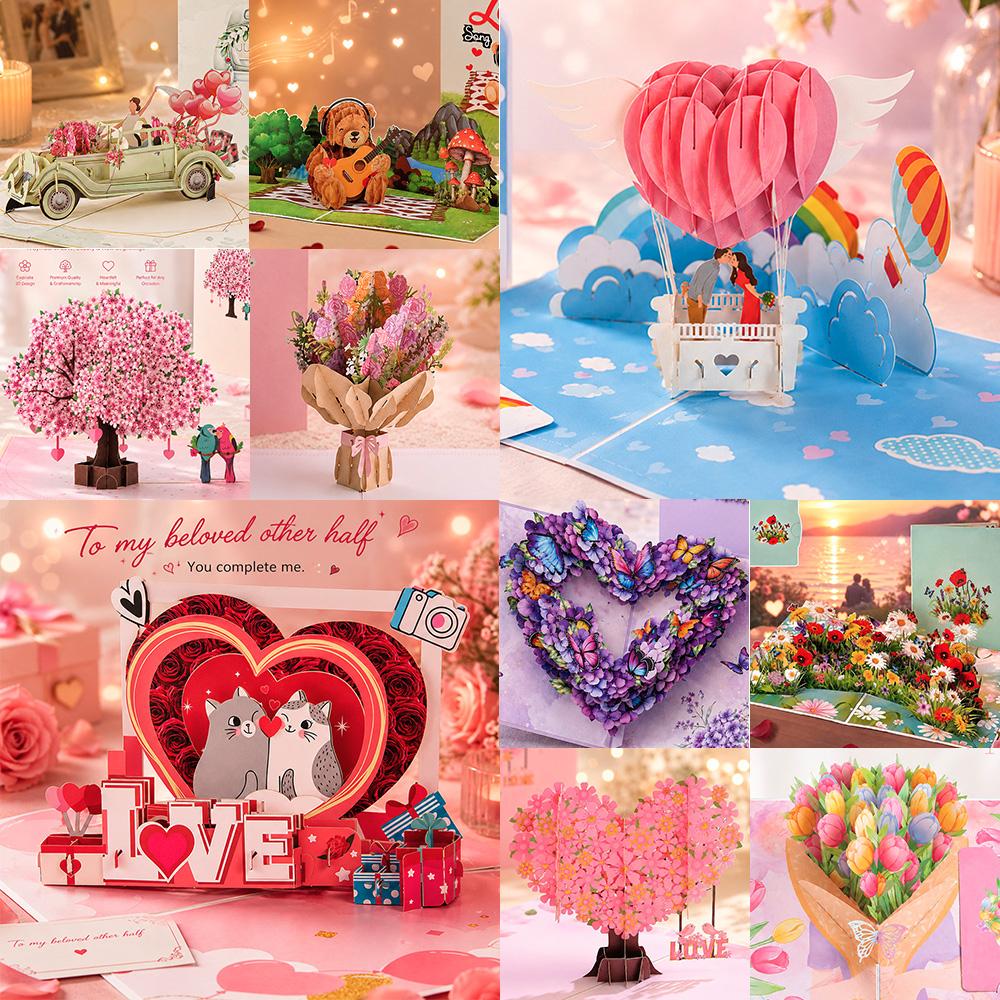 3D Pop Up Wedding Invitation Greeting Card - Birthday Anniversary Valentines Day Gift Thank You Handmade Card for Friends Lovers