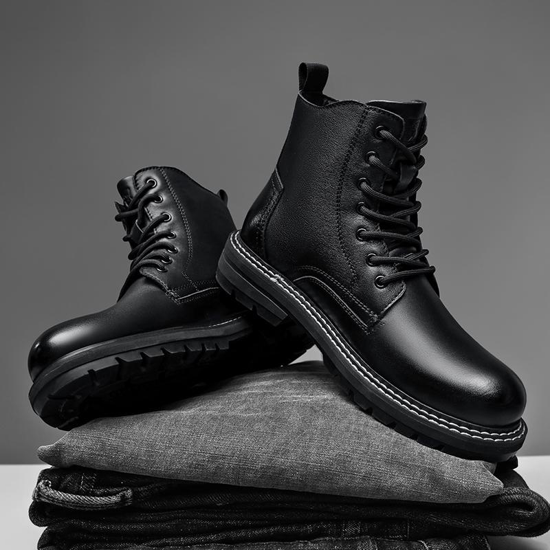2024 Новые мужские кожаные ботинки Зимняя обувь для снега Удобная обувь для улицы Ботильоны для отца Мотокросс Боковая молния Мужские зимние ботинки