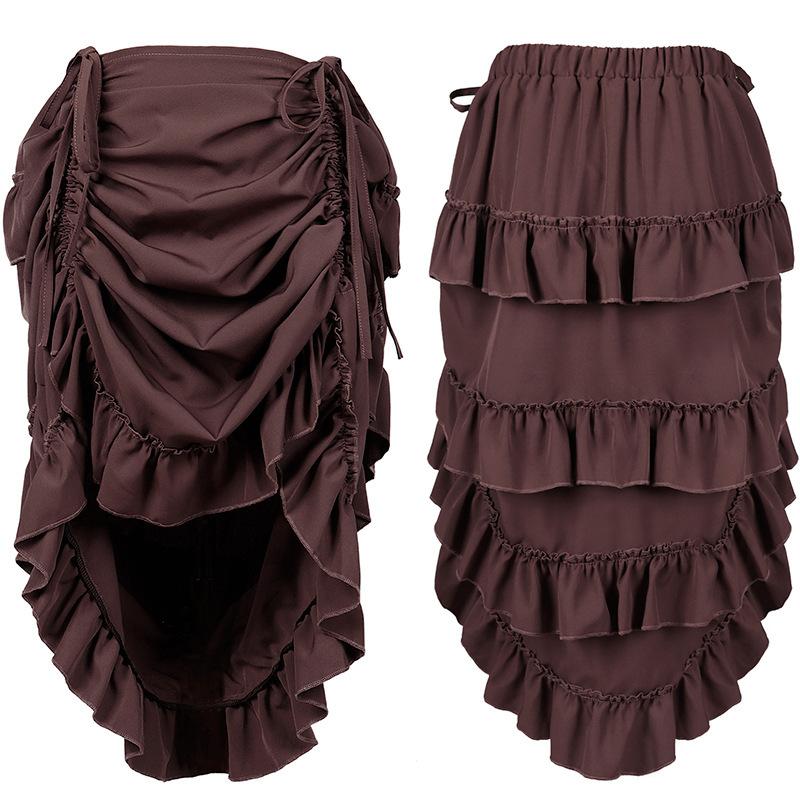 Pirate Skirt Women Renaissance Gothic Medieval Costume Drawstring High Low Skirt Victorian Steampunk Ruffles Irregular Skirts