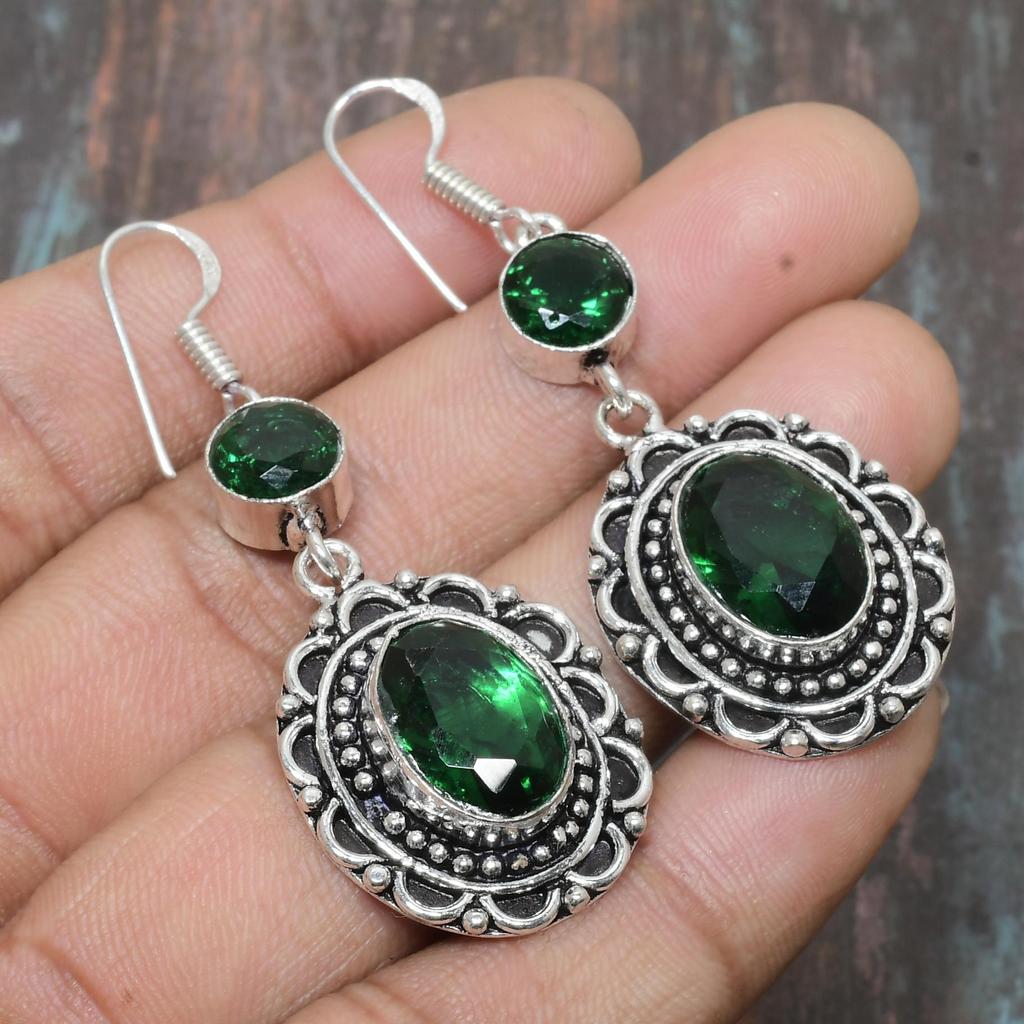Lovely Chrome Diopside Gemstone Handmade Solid 925 Sterling Silver Jewelry Earring