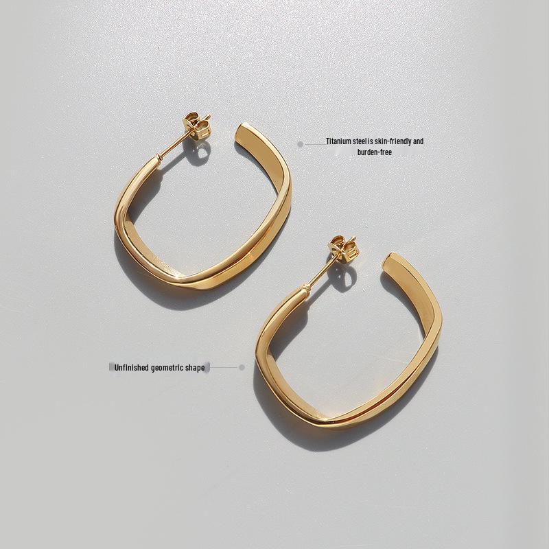 Minimalist Retro Geometric Earrings for Women - Hong Kong Style, Christmas Autumn/Winter, 18K Gold Plated Titanium Steel