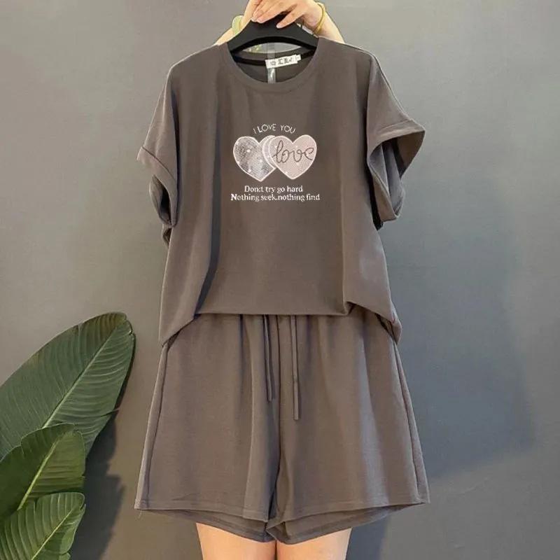 Костюм женский большого размера хлопковая футболка с капюшоном брюки из двух частей удобный топ с короткими рукавами и длинные брюки костюм из 2 предметов