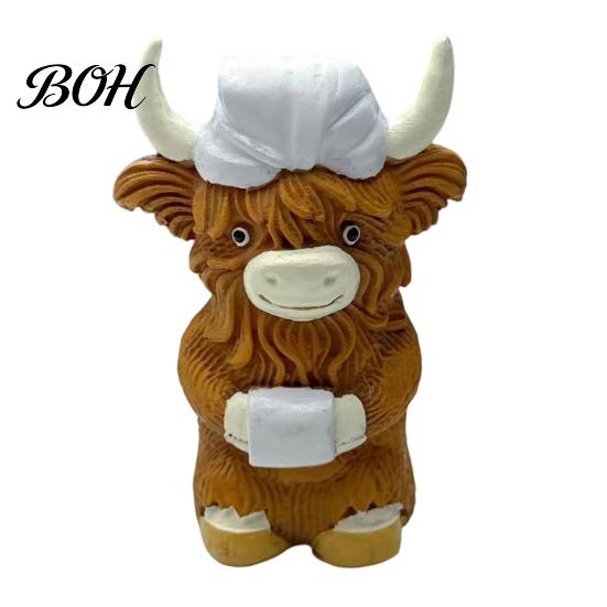 Decorative Figurine for Bathroom Highland Cow Resin Figurine, Cute Bath Cap Statue, Small Animal Shelf Sculpture Desk Vanity Bathroom, Unique