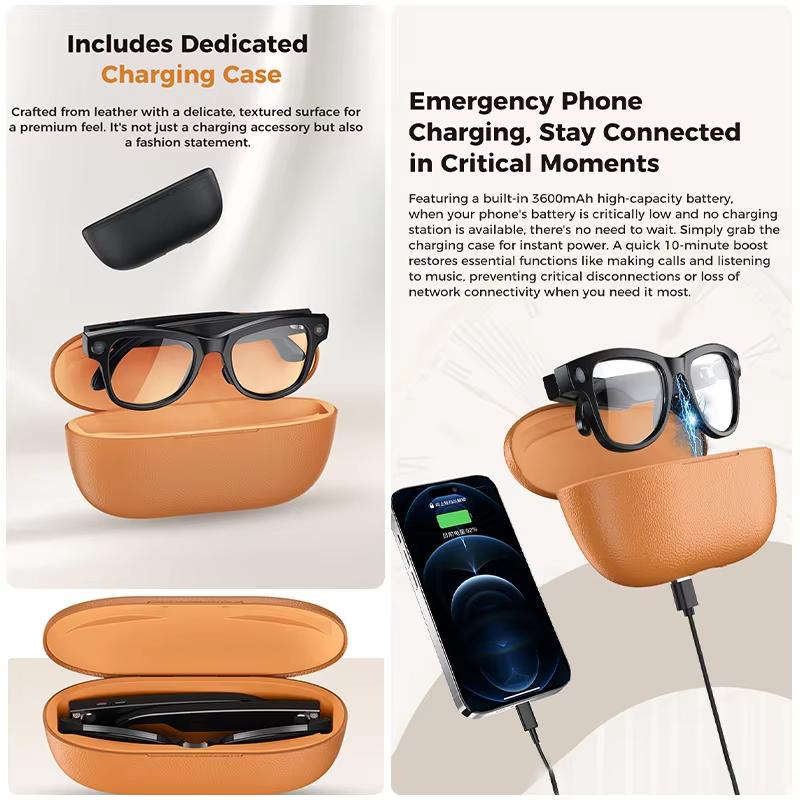 New AI smart glasses with color changing lenses for photography video recording 3600mAh charging case 4K high definition lens Translate Music Playback