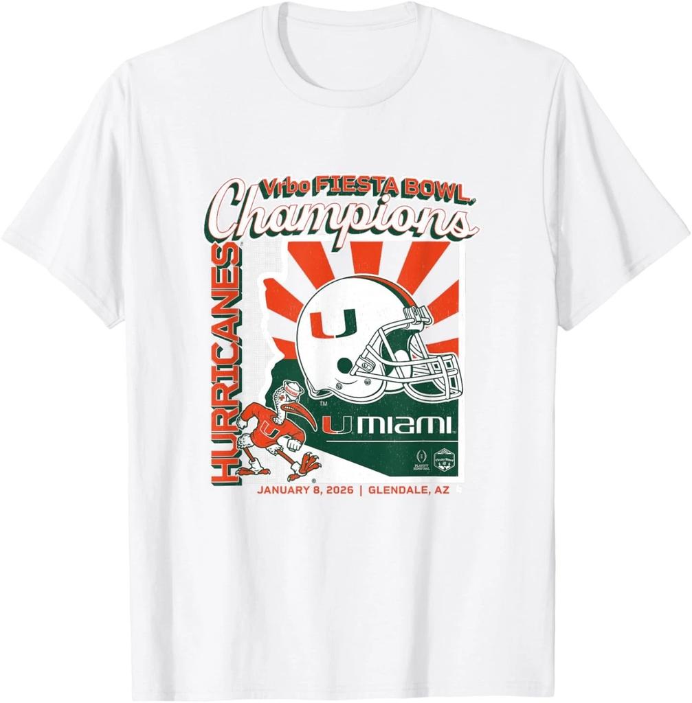 Miami Football - CFP Fiesta Bowl Champions 100% Cotton T-shirt Mens Tees Top