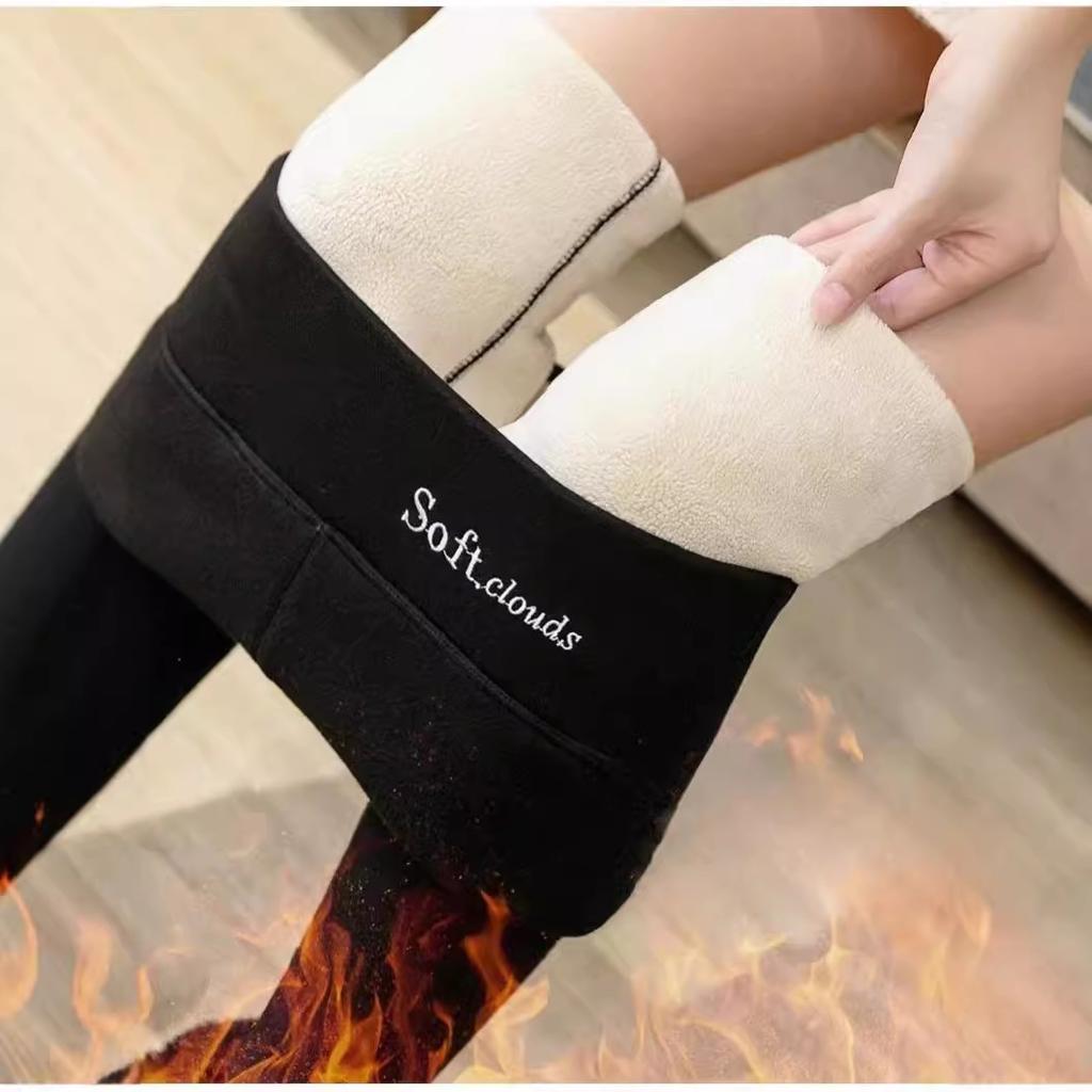 Fleece Lined Thick Sherpa Leggings Women Letter Embroidery Slim Fit Outdoor Wear Ankle Pants Warm Trousers