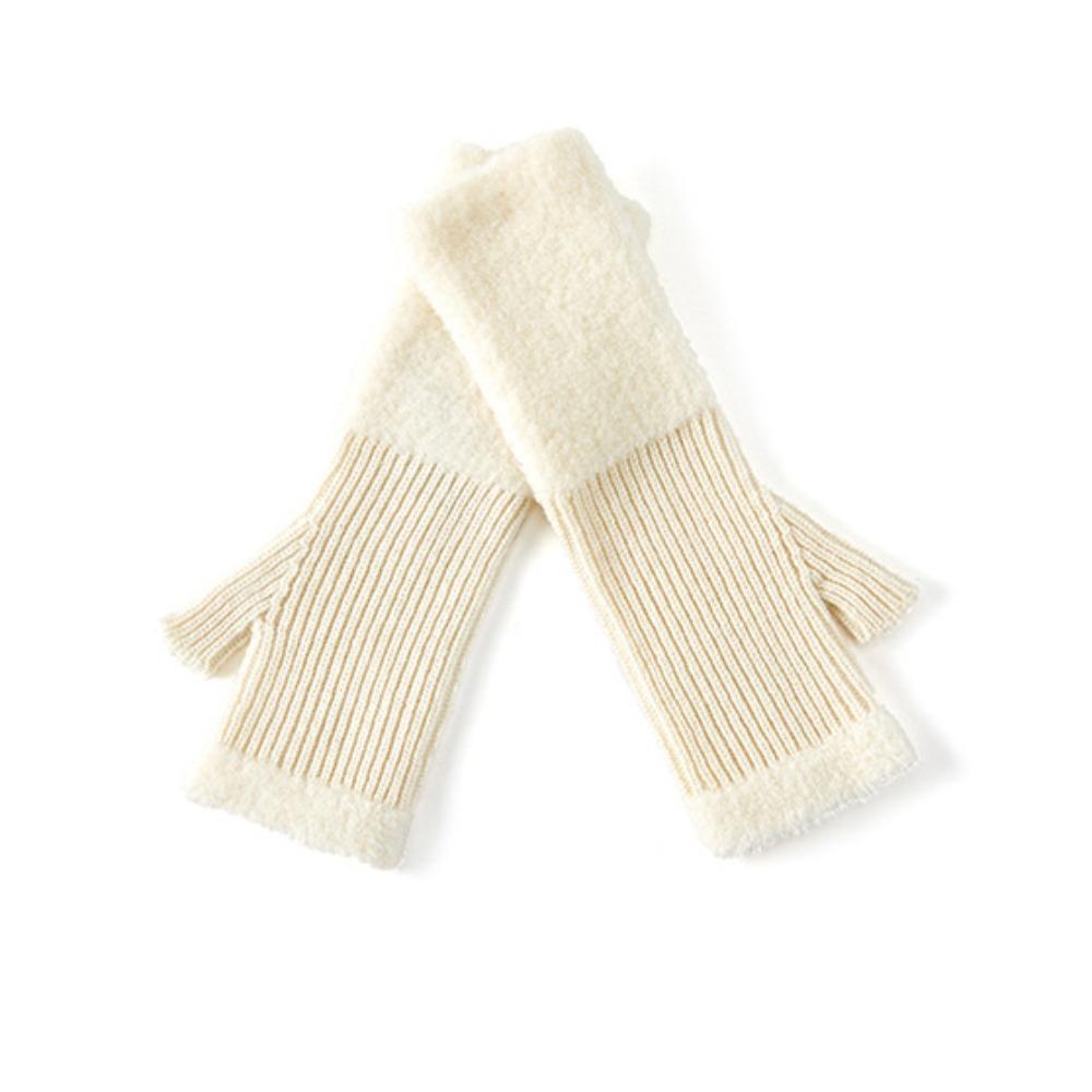 1 Pair Korean Style Knitted Gloves Soft Warm Half Finger Gloves Protect Wrists Cold-proof Color-blocked Gloves
