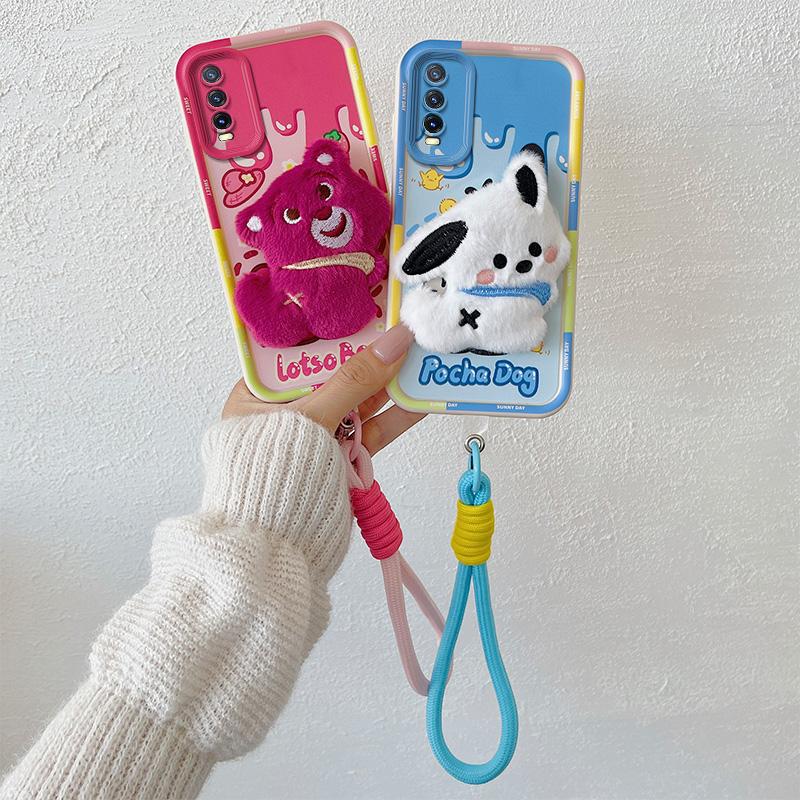 KEYSION Милый 3D мультяшный плюшевый чехол для VIVO Y20 Y20sG Y20i со шнурком Мягкий силиконовый противоударный чехол для телефона VIVO Y12S