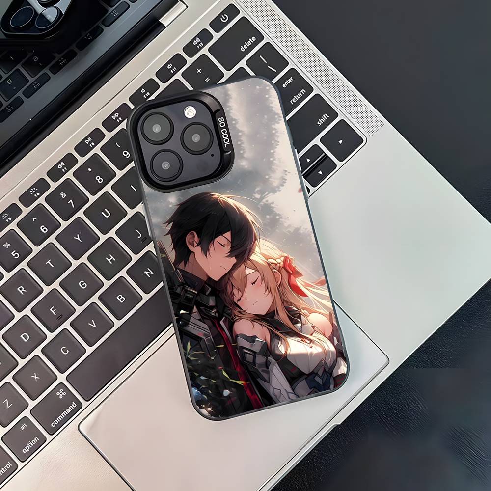 Чехол для телефона с Асуной и Кирито из аниме для iPhone 17,16,15,14,13,12,11,Pro,XS,Max,Plus,Mini,SE4,E Черный матовый противоударный чехол