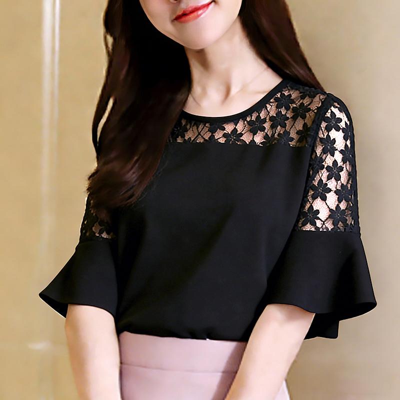 ZANZEA Женская блузка с кружевной вставкой, рукавом три четверти, свободного кроя, в повседневном стиле