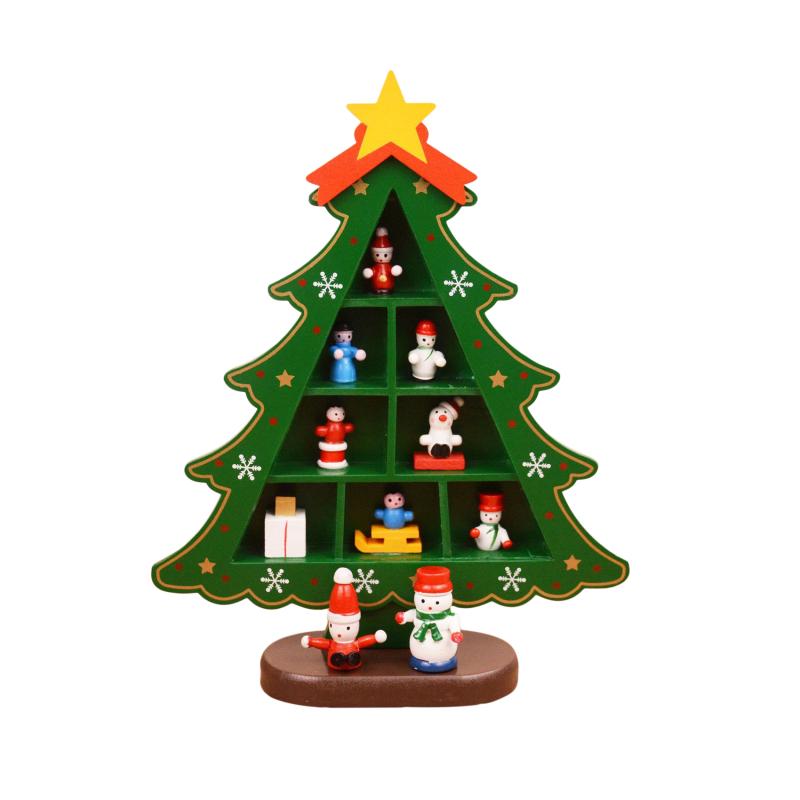 1PC Wooden Christmas Tree Creative Scene Layout Ornaments 3D Red Xmas Table Desktop Decoration Christmas Supplies