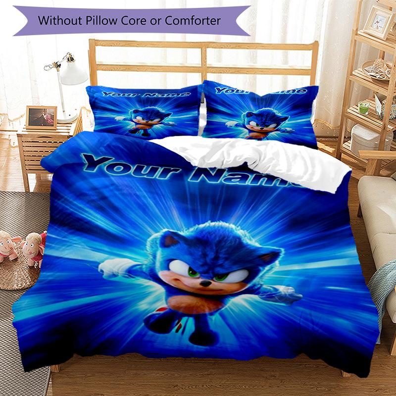 Sonic Custom Name Text Print 1Pc Bedding Set Duvet Cover With Two Pillowcases Soft Bed Linen For Household Bedroom