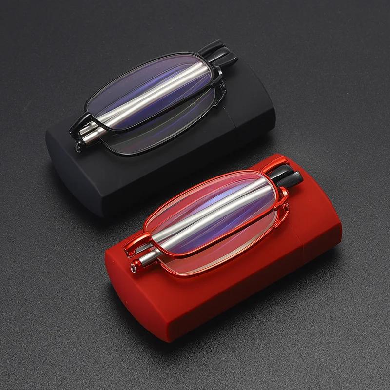 Мужские складные очки для чтения высокой четкости, блокирующие синий свет, очки для защиты от усталости, портативные ультралегкие металлические очки