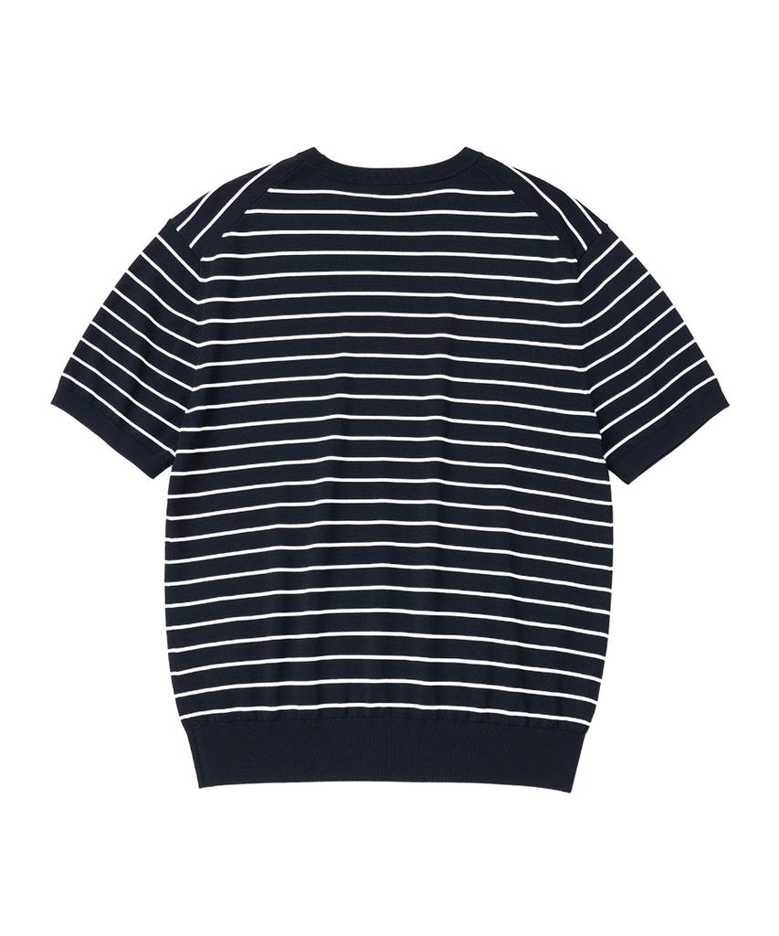 XOX Basic Cool Round Crop Short Sleeve Knit [Navy St]