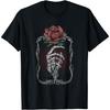 LJYYR Футболка с костяной рукой и розой, Готическая футболка с красным цветком, Футболка с татуировкой черепа и оккультным принтом
