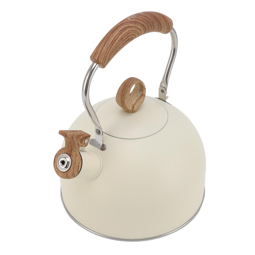 2.5 Liter Whistling Tea Kettle Stainless Steel Teapot with Handle for Electric Stove Gas Stove Beige