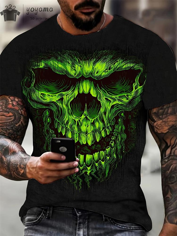 Punk Style Etro Men's T-shirt Horror Skull 3D Print T-Shirt Summer Crew Neck Short Sleeve Fashion Oversized Tees Men' Clothing