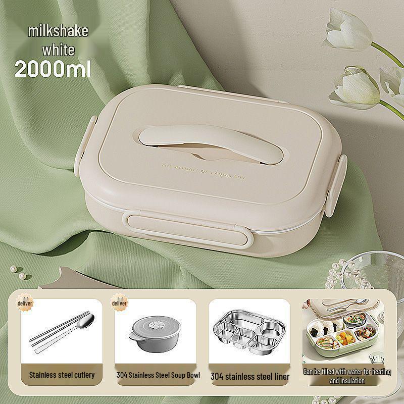 Insulated Ceramic & Stainless Steel Bento Box: Microwave-Friendly Lunch Box for Office & School, Divided for Easy Meal Storage.