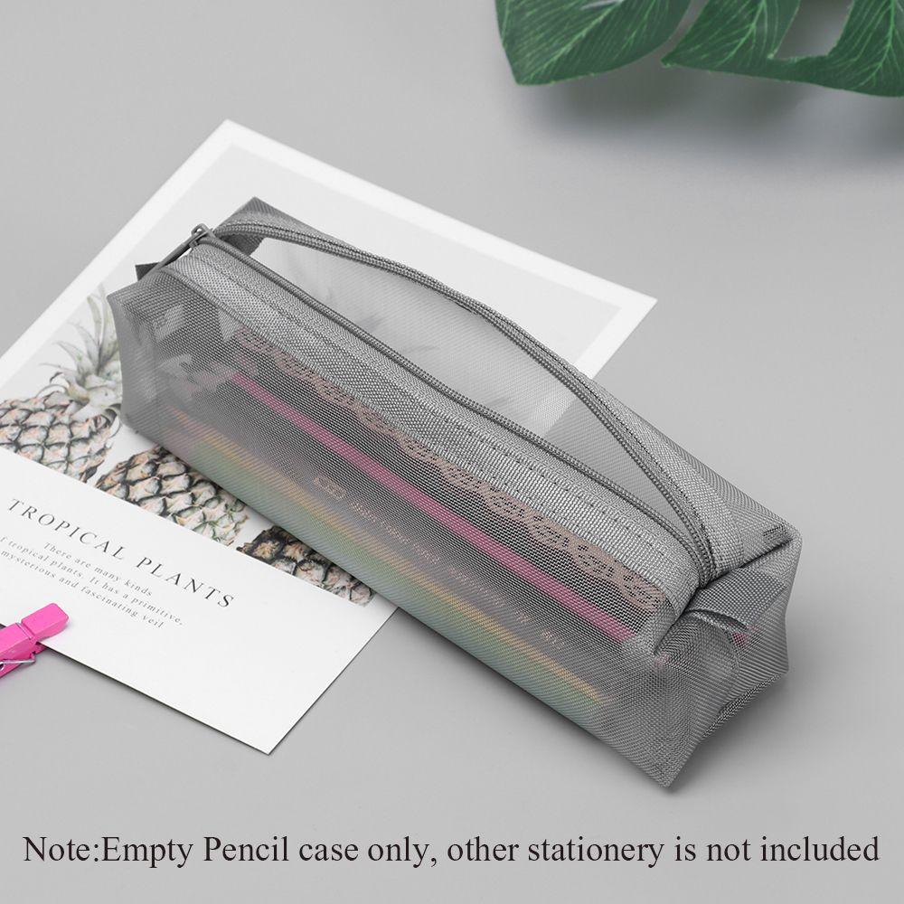 Makeup Handbags Stationery Transparent Grid Mesh Pen Bag Zipper Pencil Case Cosmetic Storage