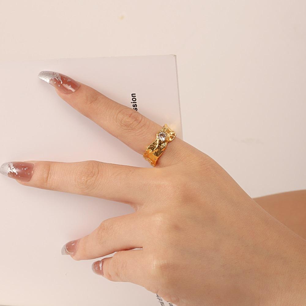 New European American Irregular Ring Women Concave Convex Openings Slightly Inlaid Zircon Index Finger Ring Trendy Fashionable