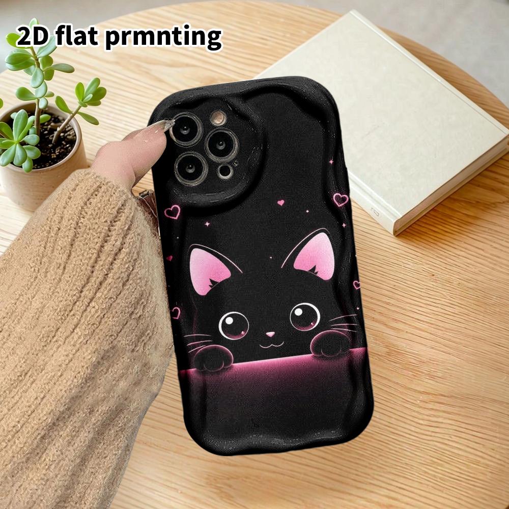 Phone Case: 2D flat design suitable for iPhone 18 17 16 15 14 13 Pro film protective case, couple style, little black cat peeking, Christmas and Hallo
