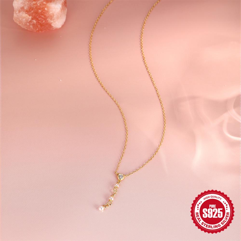 S925 Sterling Silver Mother'S Day Y-Shaped Necklace Niche Design Sense Love Rose Pearl Stacked Necklace