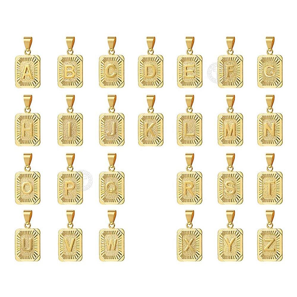 Initials Pendant Letter Name Necklace For Women Men Gold Silver Color Square Alphabet Charm Box Link Chain Couple Pendants Gpm05