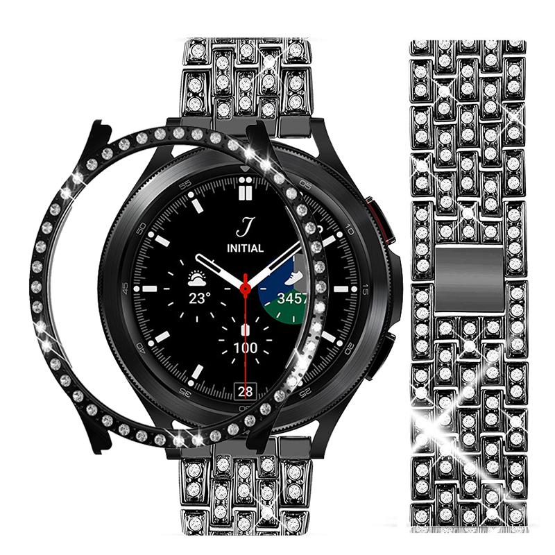 Ремешок с бриллиантами + чехол для Samsung Galaxy Watch 6/5/4 40 мм 44 мм браслет металлический ремешок Galaxy Watch 6 Classic 43 мм 47 мм Защитная крышка