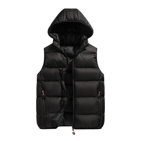 Men Winter Cotton Vest Padded Thick Warm Sleeveless Hooded Loose Drawstring Pockets Zipper Closure Windproof Soft Warm Men Solid Color Men Waistcoat