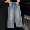 Джинсы для девочек на весну и осень, свободные прямые широкие брюки для детей среднего и большого размера в корейском стиле