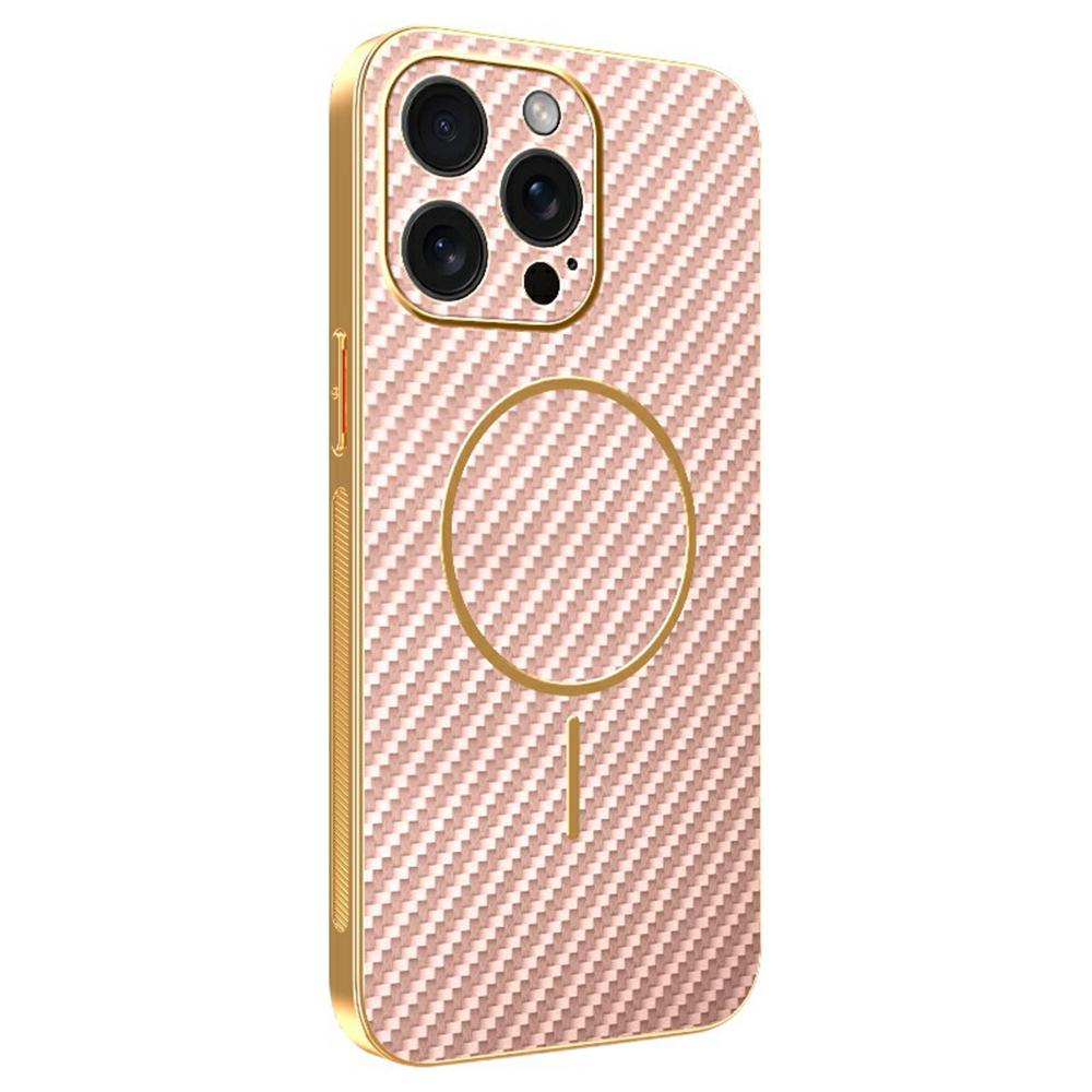 For iPhone 15 Pro Max Phone Case Carbon Fiber Textured Electroplated TPU Back Cover