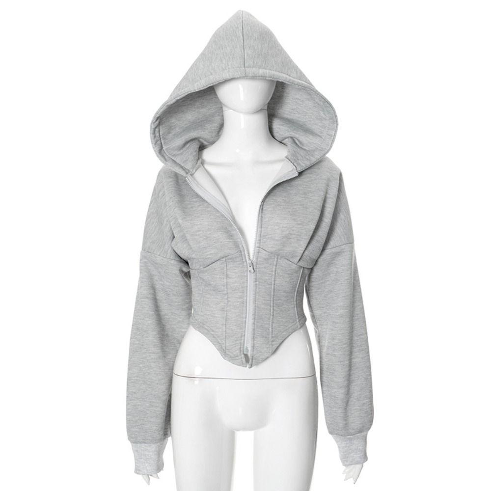 Solid Color Hoodies Women V Shape Long Sleeve Hooded Coat Soft Streetwear Cardigan  Women