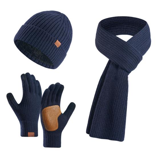 3 Pcs/Set Unisex Winter Beanie Scarf Gloves Set Thick Knitted Warm Cap Great Friction Palm Gloves Elastic Ear Protection Windproof Winter Outdoor
