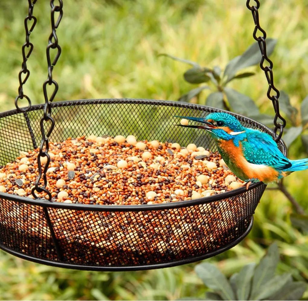 Vintage Hanging Bird Feeder Round Tray Metal Mesh Platform Seed Feeder for Outdoor Feeder Villa Garden Decoration Accessories