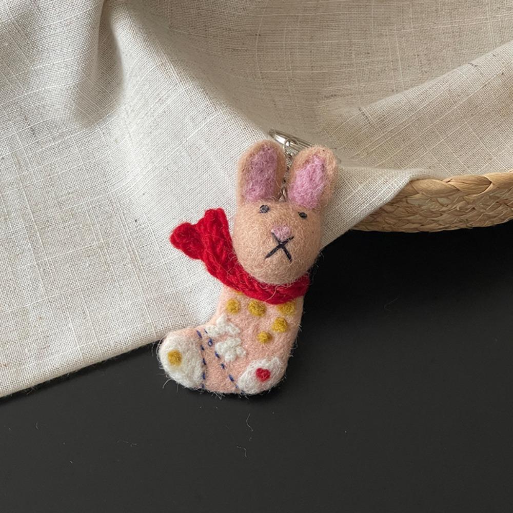 Puppy Wool Felt Animal Pendant Dog Cartoon Keychain Cartoon Rabbit Keyring Couple