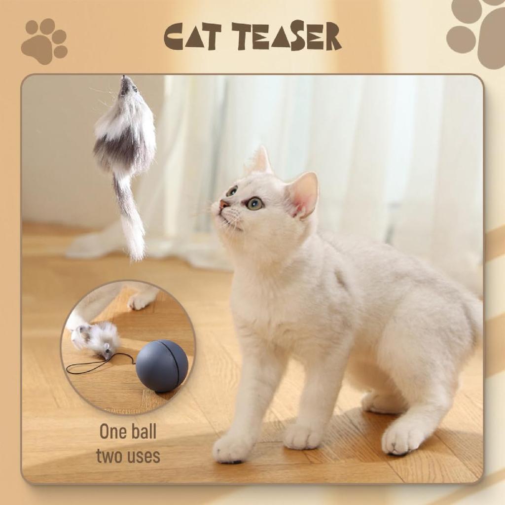 Cat Toy Electric Ball Automatic Interactive Spinning Ball Smart Sensing Pet Toy With Feather Mouse Attachment