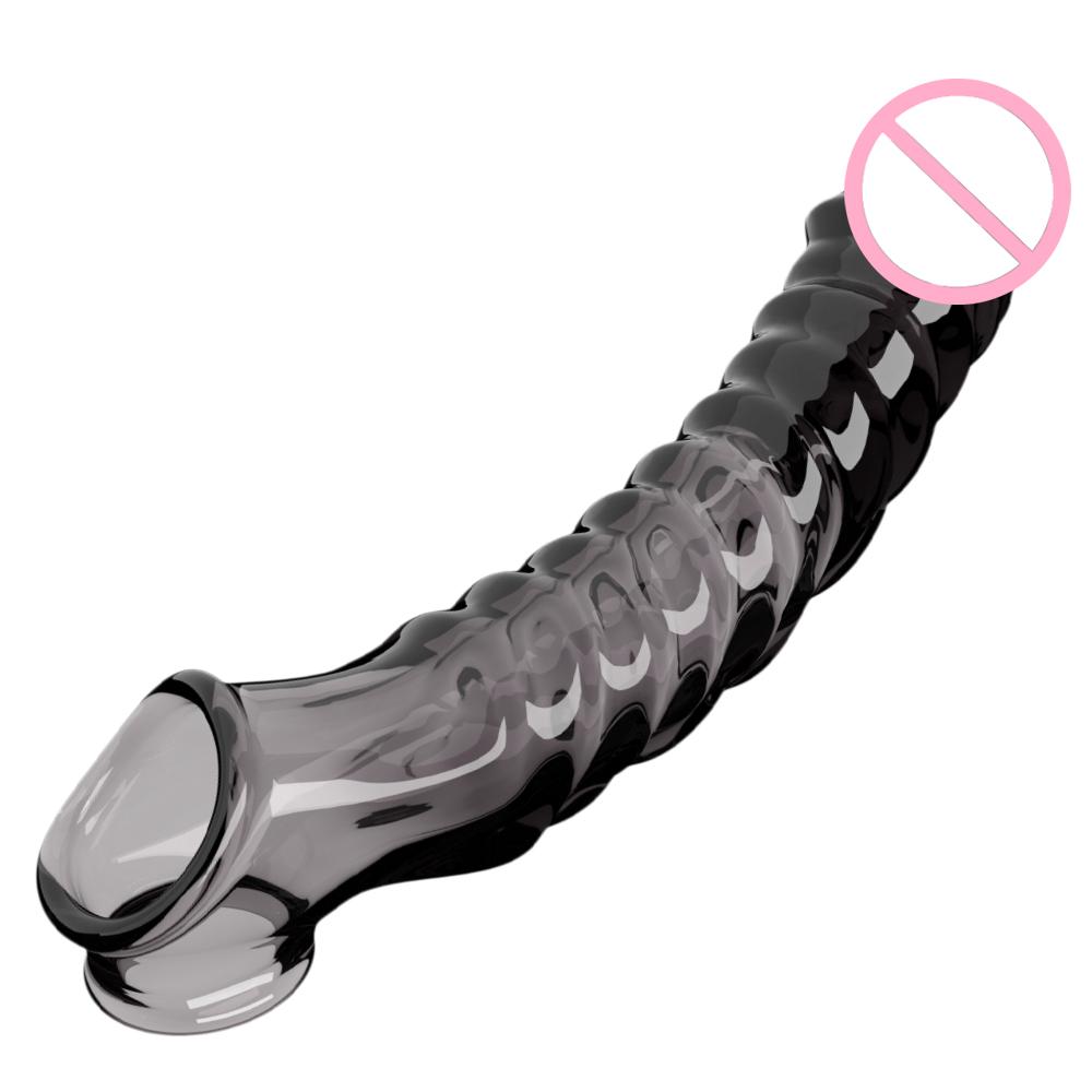 Transparent Penis Extend Sleeve with Vibrator Reusable Condoms Dildo Dick Enhancer Delay Ejaculation Cock Rings Sex Toys for Men