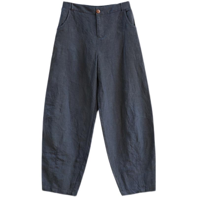 2026 Spring/Summer Women's Comfortable Ramie Wide-Leg Carrot Pants - Retro Lantern Style, Loose & Casual
