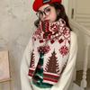 Red Christmas Tree Deer New Knitted Scarf Women Keep Warm Winter Atmosphere Holiday Gift Wool Scarf Men