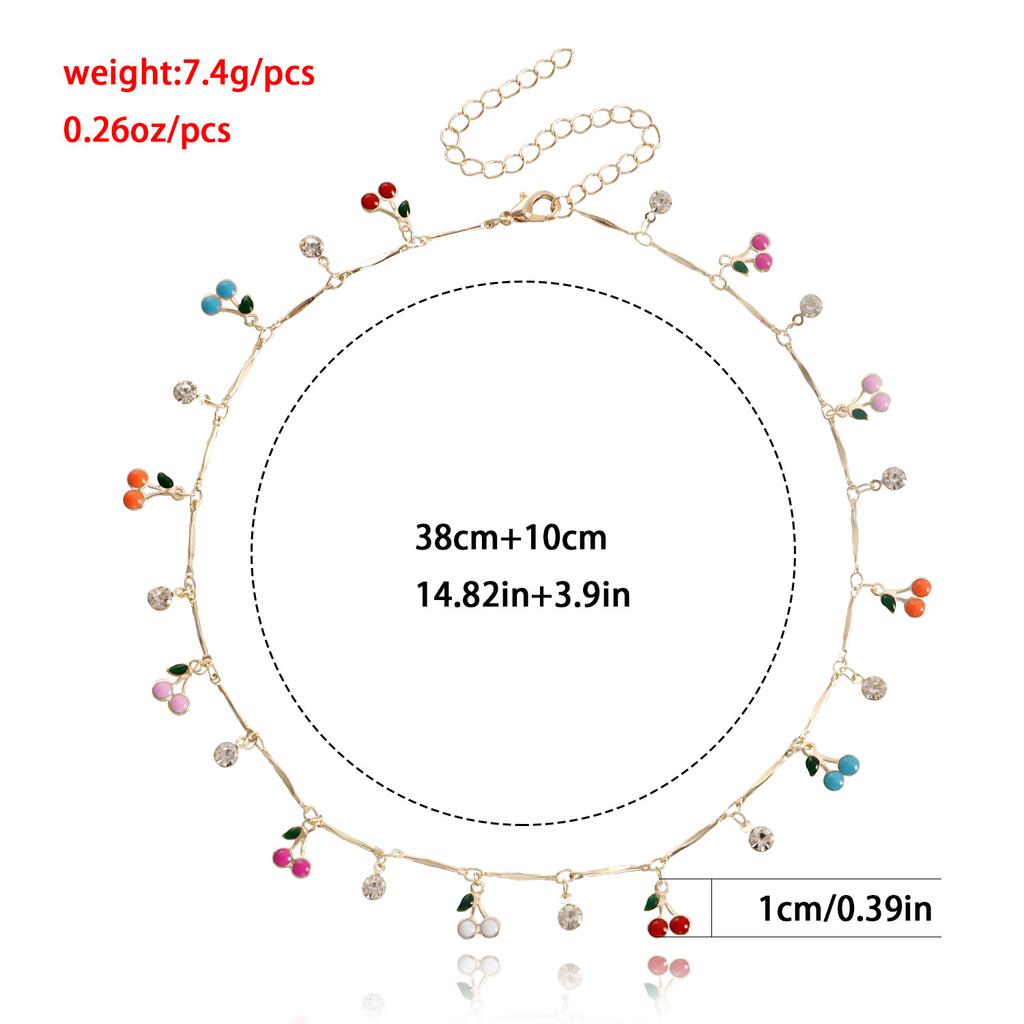 ins colorful drip cherry zircon pendant necklace Spice girl choker explosive item necklace
